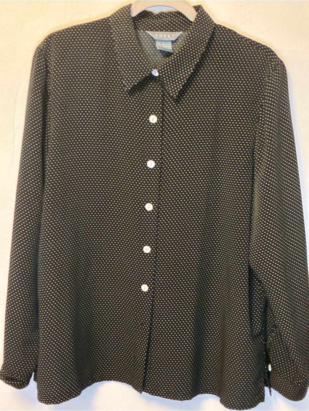 Vintage Koret Black Button-Up Shirt with White Micro Dots